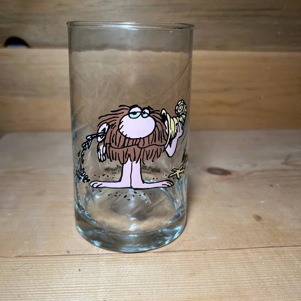 VTG 1981 Arbys Glass BC Ice Age‎ Caveman Grog Drinking Collectible Cup Clear USA